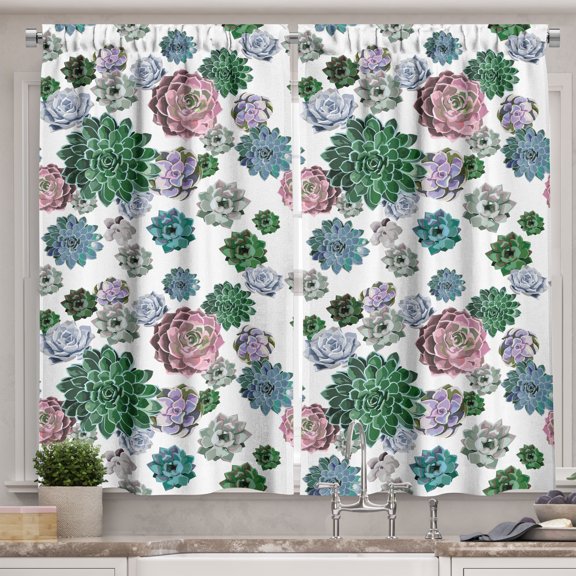 Ambesonne Cactus Kitchen Curtains, Succulent Plants Garden, 55"x39", Multicolor