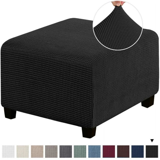 Chok 3 Sizes Square Jacquard Durable Customized Stretch Footrest Ottoman Cover Folding Storage Stool Furniture Protector Slipcover (Dark Grey L)