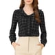 thumbnail image 1 of Blusa de cuadros con cuello lindo de INSPIRE CHIC para mujer de manga larga y botones negra S, 1 of 6