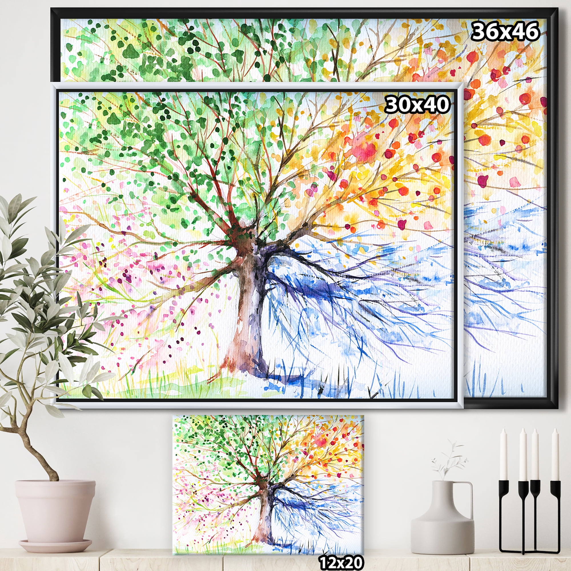 Designart ' Four Seasons Tree ' Floral Art Framed Canvas Print