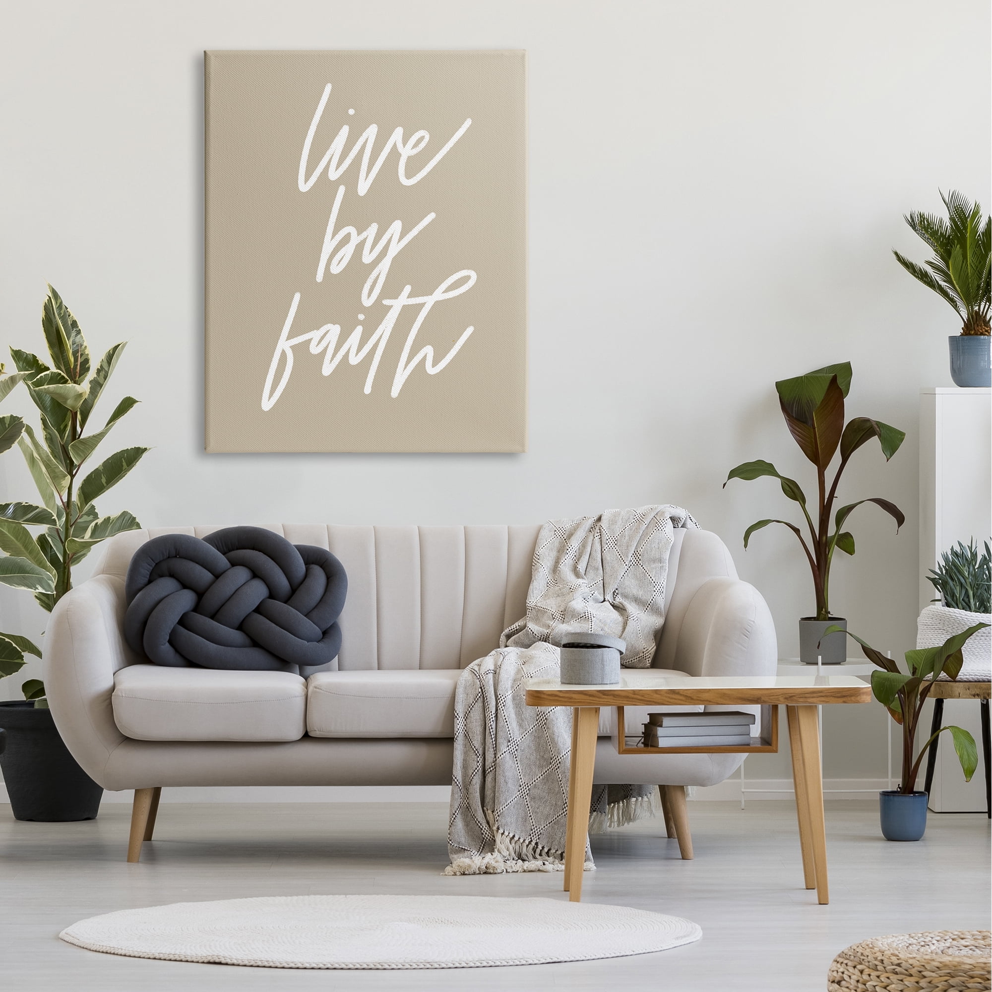 Stupell Industries Live By Faith Minimalistic Religious Novelty Calligraphy Sign,36 x 48, Design by Doodles.Ink.