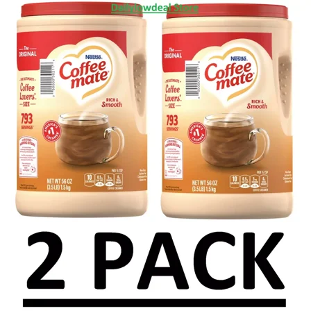 2 PACK! Nestle Coffee-mate Powder Original Non-Dairy Creamer Canister 56 oz each