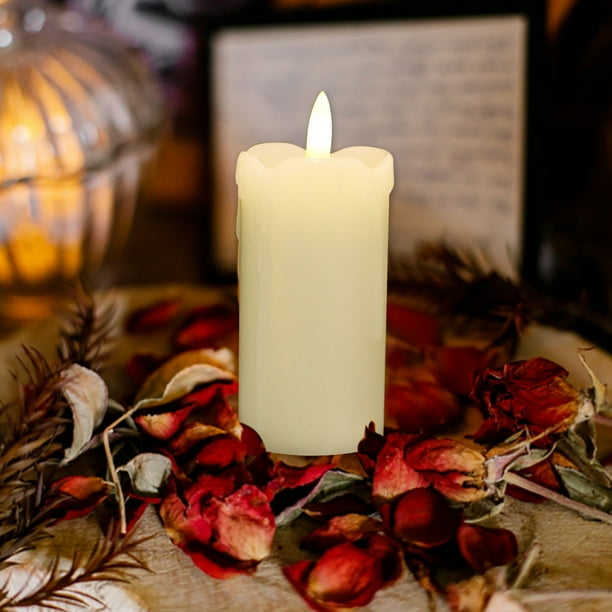 Vela Electrónica Led | Cilindro de Parafina Sin Llama, Funciona a Pilas | Pilar de Plástico Blanco Realista | Batería de Larga Duración | Ideal para Decorar Bodas, Cumpleaños y El Hogar.
