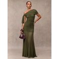 thumbnail image 3 of Green One-Shoulder Ruched Maxi Dress Formal Evening Gown, 3 of 30