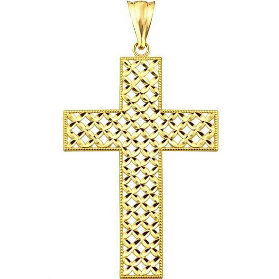 Handcrafted 10kt Gold Diamond-Cut Lattice Cross Charm Pendant
