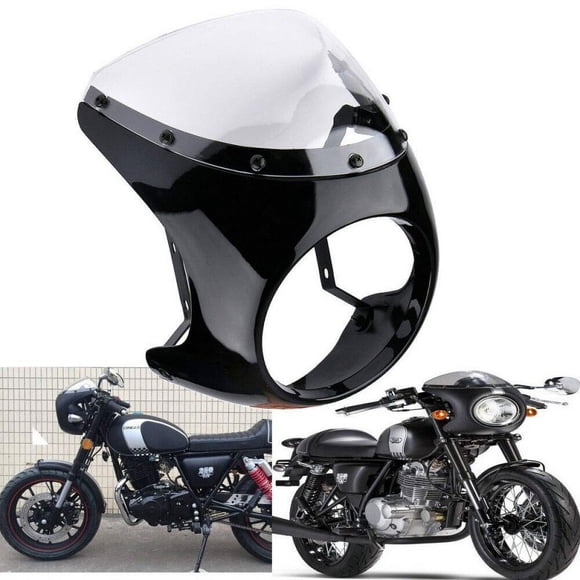 Universal 7" Headlight Handlebar Fairing Windshield Cafe Racer For Dyna Sportster 1200 883 FLHT Bobber Touring Bright black