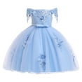 thumbnail image 2 of YWDJ Toddler Girls Net Yarn Mesh Bow Ruffles Birthday Party Gown Long Dresses Sky Blue 5T, 2 of 8