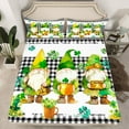 thumbnail image 2 of jejeloiu Cute Cartoon Gnome Queen Sheet Sets,St.Patrick Day Flat Sheet,White Black Checkered Queen Fitted Sheet For Boys Girls,Luxury Bedroom Decor,4pcs, 2 of 7