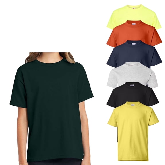 Hanes Ecosmart Youth T-Shirt | Boys & Girls Assorted Tee | Short Sleeve, Crew Neck, Eco-Friendly Tees | Bulk 6 Pack Mix Color, Size: XS