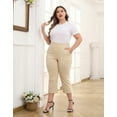 thumbnail image 2 of HDE Women's Plus Size Pull On Capris with Pockets Cropped Pants Khaki 3X, 2 of 6