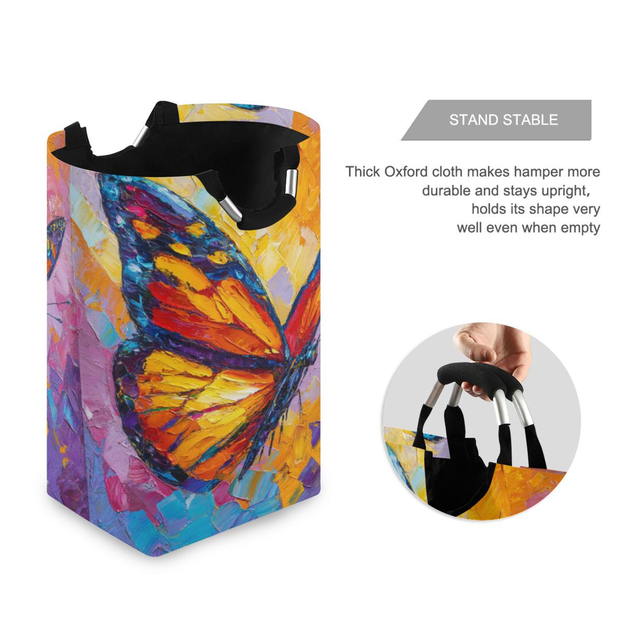 Foldable Laundry Hamper Bag with Handles Dirty Clothes Basket 12.6" x 11" x 22.7" Colorful Butterfly Flying