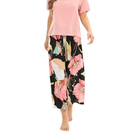 

Rejlun Women Sleepwear Short Sleeve Nightwear Floral Print Pajamas Sets Ladies Casual Nightgown Home Clothes Pjs Pink M