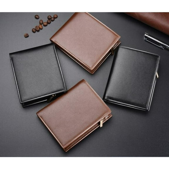 LOLIPPYY Men's Wallet Black PU Billfold Short Purse with Multiple Card Slots and Cash Pockets