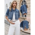 thumbnail image 2 of DARING DIVA Women's Rolled Sleeve Button Down Crop Jean Jacket XS Blue, 2 of 6