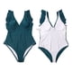 thumbnail image 2 of Traje de baño de una pieza Traje de baño de una pieza de moda sin mangas delgado con volantes para mujer Azul marino L, 2 of 5