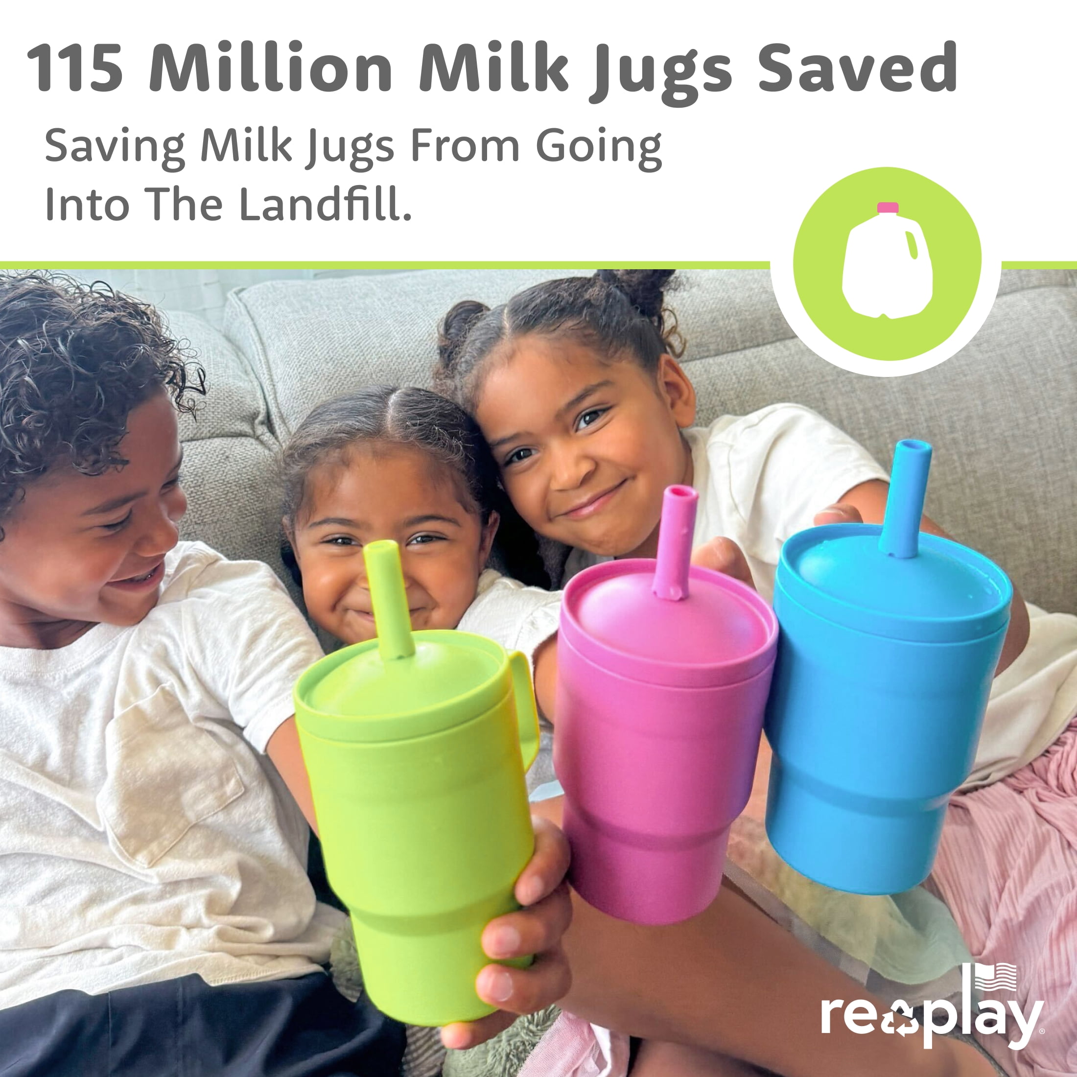 Re-Play 10 oz Toddler Tumbler 2-Pack – No-Spill Straw Cups, Dishwasher Safe, Pink/Lime Green