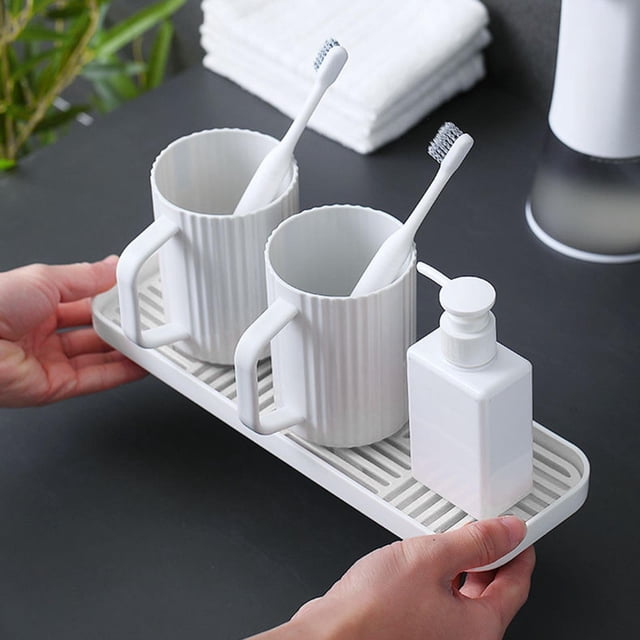 Bandeja de drenaje para platos de cocina, almohadilla de secado, accesorios de baño de múltiples escenas, estante de superficie antideslizante, placa Blanco Talla S perfecl Bandeja de drenaje de encimera