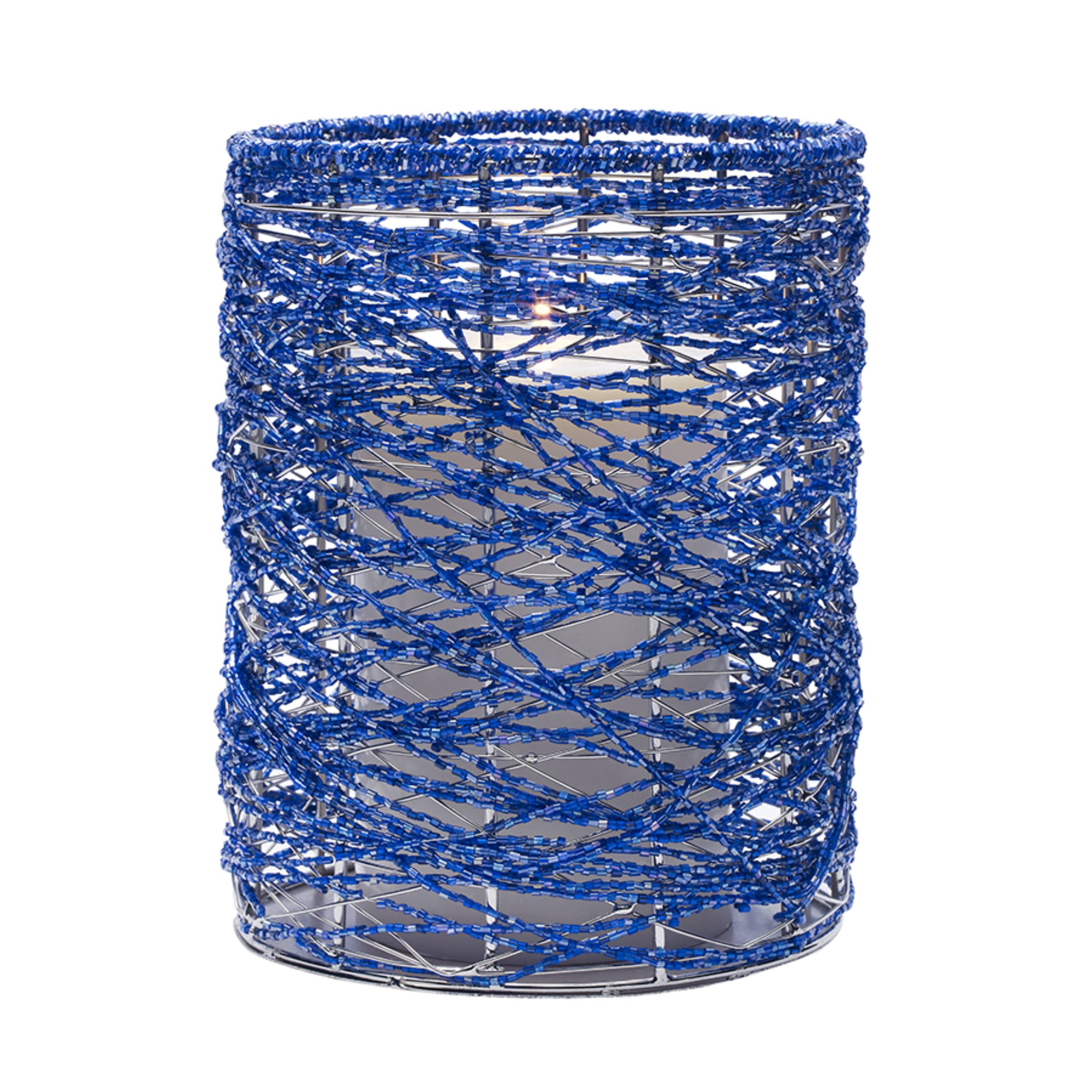 Elements 6inch Tall Blue Glass Bead Candle Holder