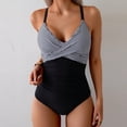 thumbnail image 4 of Women's One Piece Swimsuits Tummy Control Front Cross Bathing Suits Tie Back Slimming V Neck Solid Color Swimwear Zebra L, 4 of 5