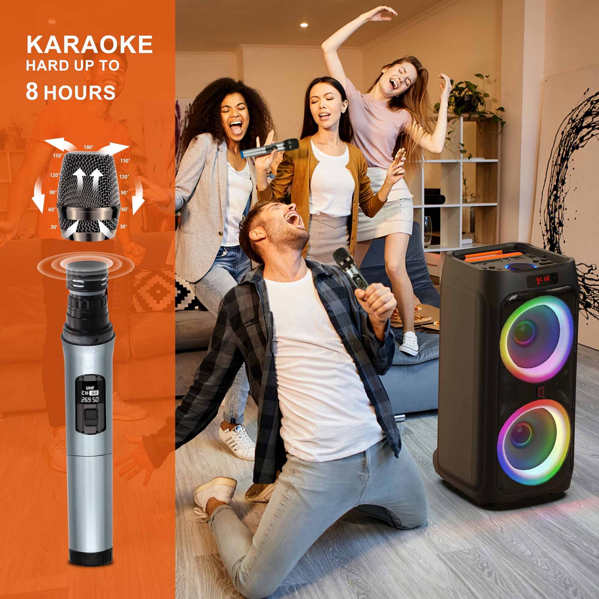 FanFun Karaoke Machine for Adults, 8" Large Bluetooth Party Speaker with Lights, PA System with 500W Peak Power,T9