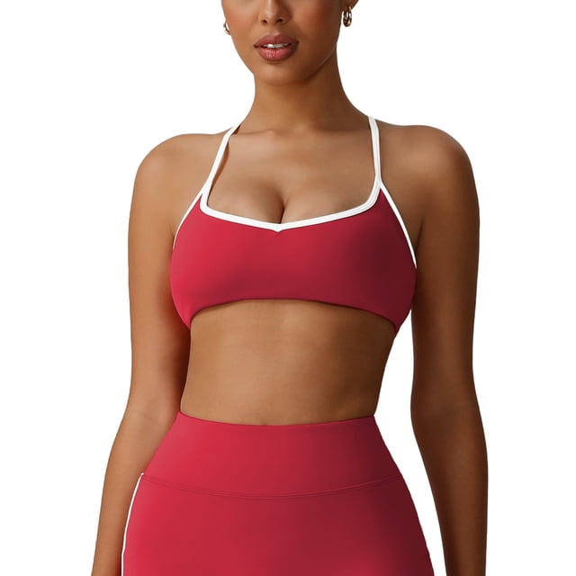 Fsgntruao Everyday Bra for Women V-Neck Contrast Solid Color Padded Sports Bra