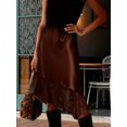 thumbnail image 2 of Dark Brown Satin Lace Midi Skirt Asymmetrical Hem Loose Fit Elegant Solid Color For Party Work Daily Wear, 2 of 8
