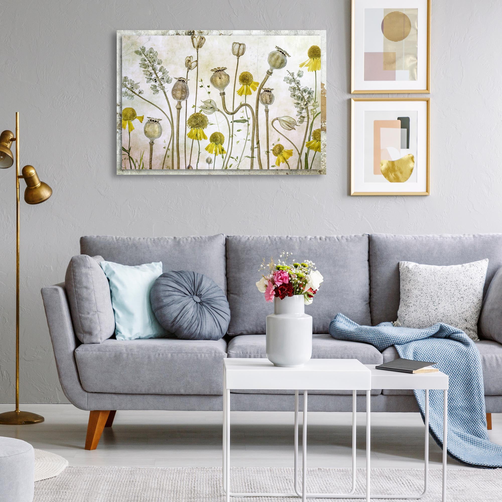 Poppies and Helenium Distressed Frame
