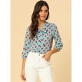 thumbnail image 3 of DARING DIVA Ruffle Shoulder Elastic Cuff Bow Tie Neck Blouse S Lake Blue, 3 of 6