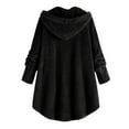 thumbnail image 5 of Abcnature Women Plus Size Button Plush Tops Hooded Loose Cardigan Wool Coat Winter Jacket Black 2XL, 5 of 5