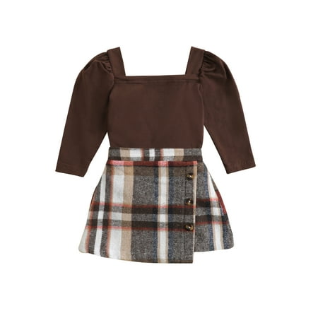 

Ma&Baby Toddler Baby Girls Skirt Set Long Sleeve Pullover Tops with Plaid A-lined Skirt Autumn Outfit
