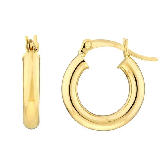 Honey Crush Real 14K Yellow Gold Polished Hoop Earrings (3mm, 15mm)