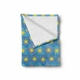 thumbnail image 2 of Floral Yellow Soft Flannel Fleece Throw Blanket, Exotic Dot Plumeria Petals on Mosaic Backdrop, Cozy Plush for Indoor and Outdoor Use, 70" x 90", Sky Blue Yellow, by Ambesonne, 2 of 6