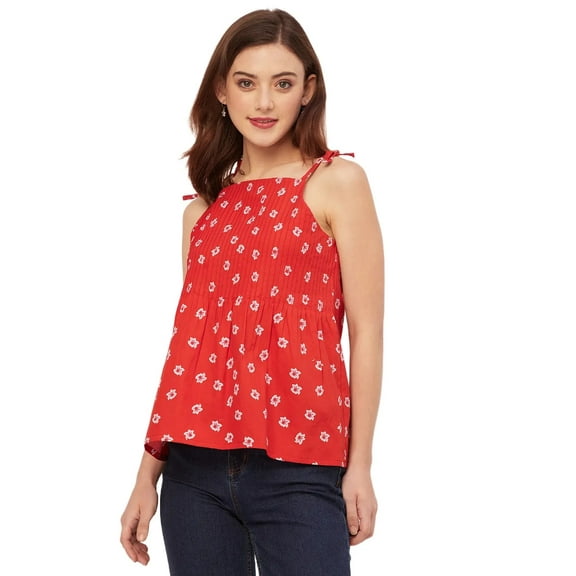 Moomaya Shoulder Straps Square Neck Pin Tucks Cotton Top - Women's Trendy Top