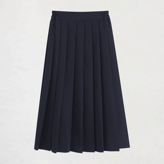 ITSAME Pleated Skirt for Girls, School Uniform Cotton Elastic Waist High Waisted Skirt Navy 12.5-13T
