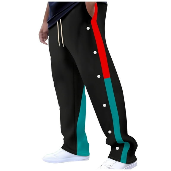 USNSM Mens Summer Thin Wide Leg Sweatpants Open Bottom Elastic Waist Drawstring Pants Side Button Jogger Pants Casual Athletic Pants Black L