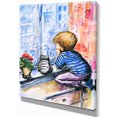 thumbnail image 2 of Petit Garçon et Chat Regardant la Ville - Art Moderne sur Toile de Portrait, 2 of 3