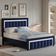 thumbnail image 2 of 4 EVER WINNER Queen Bed Frame with Headboard, Velvet Upholstered Platform Bed Frame Queen Size with Diamond Headboard & Footboard, Wooden Slats Support, No Box Spring Required, Easy Assembly, Blue, 2 of 9