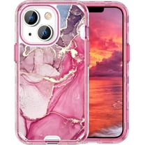Marble Pattern Case for iPhone 15, Cute Heavy Duty 3 in 1 Full Body Shockproof Hard PC Soft Silicone Bumper Drop Protective Stylish Women Girls Phone Case Cover for iPhone 15 6.1" (Hot Pink)