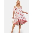thumbnail image 2 of Rosegal Plus Size Cold Shoulder Bell Sleeve Floral Print Dress White L, 2 of 5