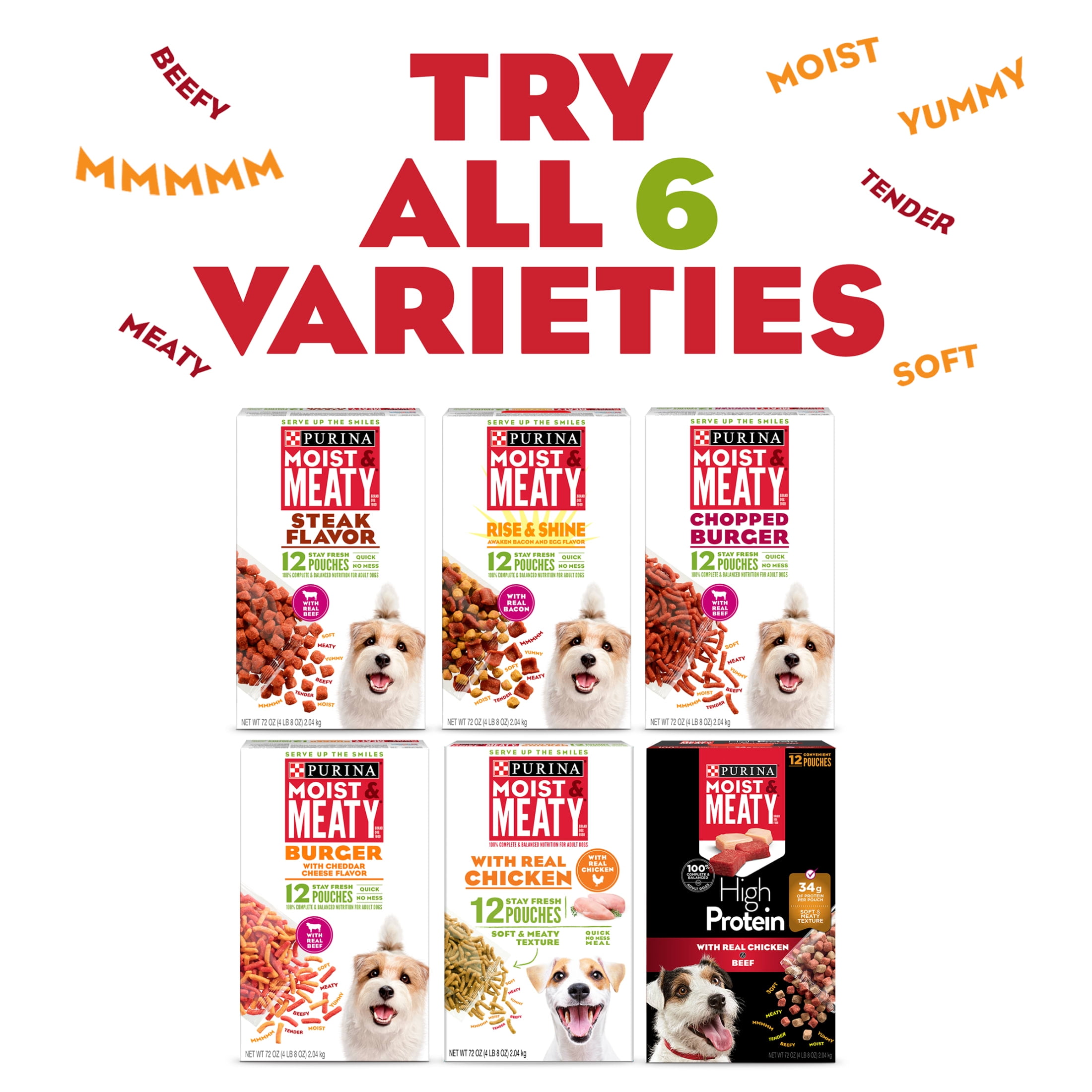 Purina Moist & Meaty Dry Dog Food, High Protein Real Chicken, 6 oz Pouch (12 Pack)