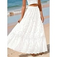 thumbnail image 6 of Women'S Boho Casual Summer 2025 Lace Embroidery Eyelet Elastic Waist Flowy Tiered A-Line Beach Maxi Skirt White XL, 6 of 8