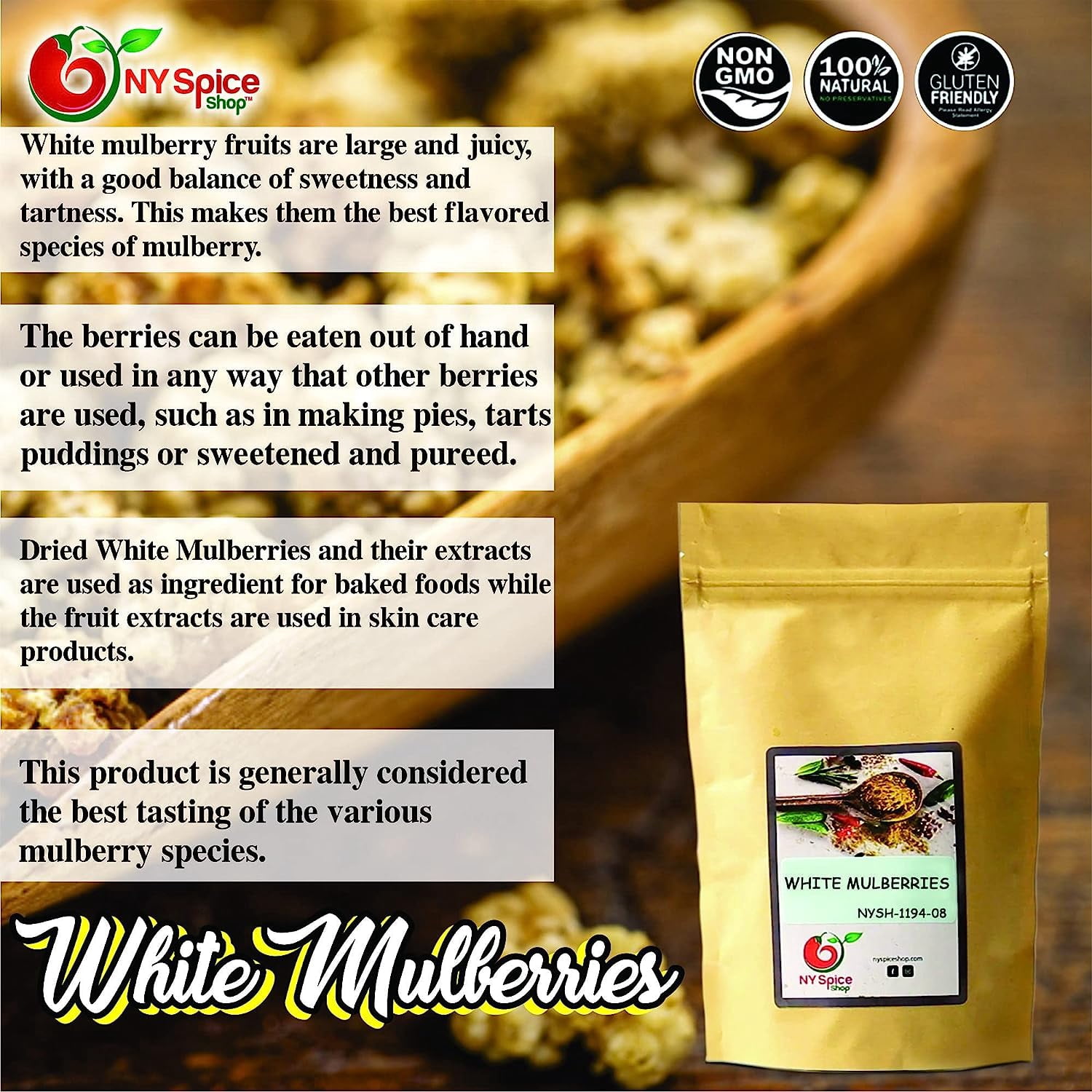 NY SPICE SHOP White Dried Mulberry – 5 Pound All Natural & Sun-Dried Mulberries - Delicious Healthy Berries