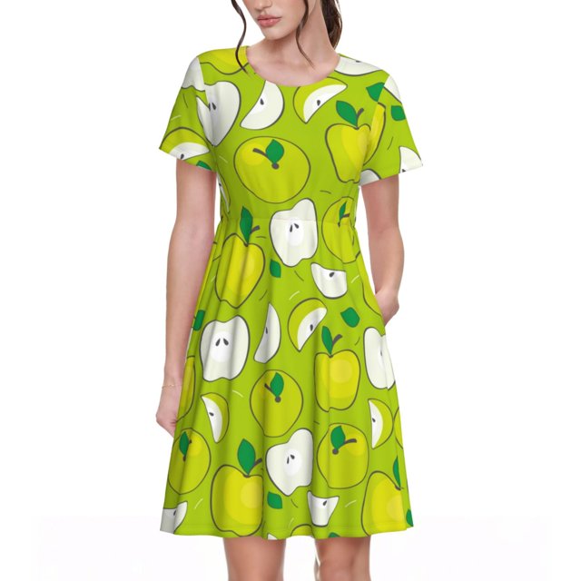 Balery Green Apple Vestidos sueltos de manga corta para mujer, vestidos de verano 2025, vestidos casuales de corte A con vuelo.