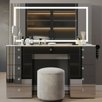 Boahaus Lydia Vanity Desk with Mirror, Speakers, Lights & Charging Station, Mirrored