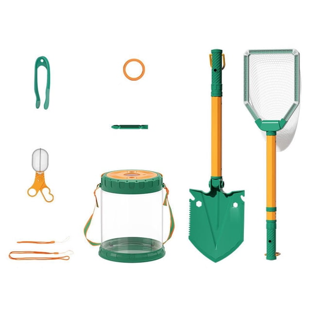 8-Piece Beach Toys Set for Kids, Outdoor Creature Catcher & Exploration Kit, Observation Bucket with Magnifying Glass, Square Net, Safety Glasses, Tweezer, Sand Tools for Toddlers 3-10