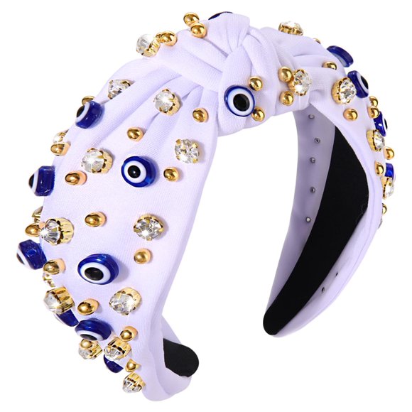 Mokkia Diadema anudada para mujer, diademas de mal de ojo, con cuentas de diamantes de imitación, diademas anudadas con cristales brillantes, adornadas con nudo superior, accesorio para el cabello de