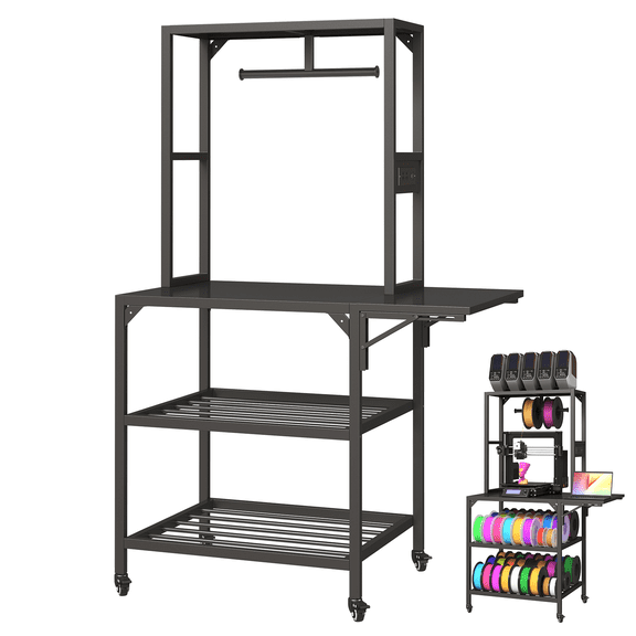 Vacmaster 3D Printer Stand, Heavy Duty 3D Printer Table Stand with Filament Storage Rack, T-Shaped Spools Holder Rack with Wheels,3D Printer Workbench for 3D Printing Studio, Home Office Workshop