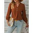 thumbnail image 4 of Women'S Shirts Loose Fit Lantern Long Sleeve Ladies Blouses Smocked Cuff Business Work Fall Tops Red Brown S, 4 of 8