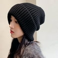 thumbnail image 2 of Gorro de lana gruesa de punto con punta cerrada y gran circunferencia de la cabeza para otoño e invierno, orejeras cálidas y esponjosas para mujer, 2 of 5