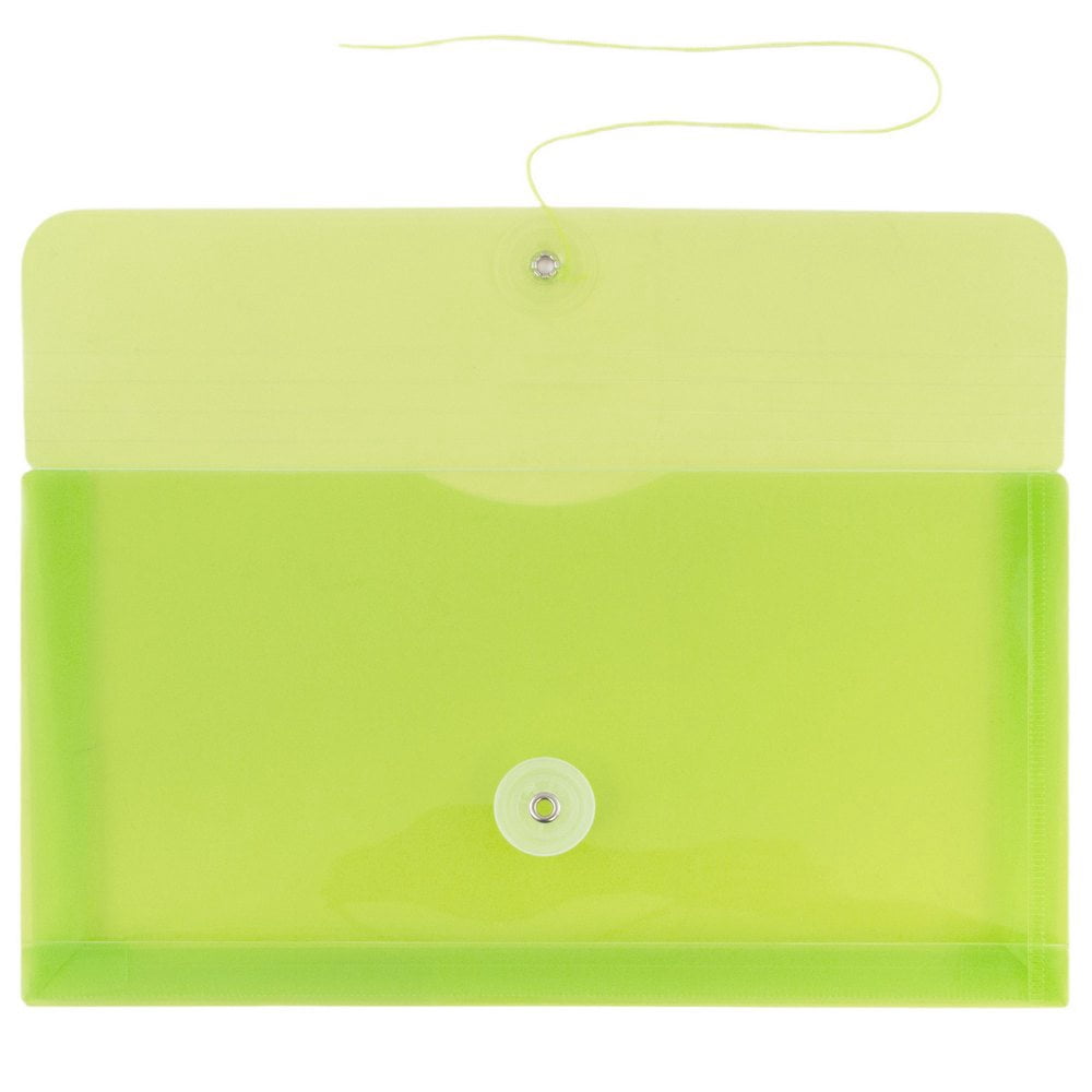 JAM Paper Plastic Envelopes with Button & String Tie Closure, #10 Business Booklet, 5 1/4 x 10, Lime Green, 3/pack